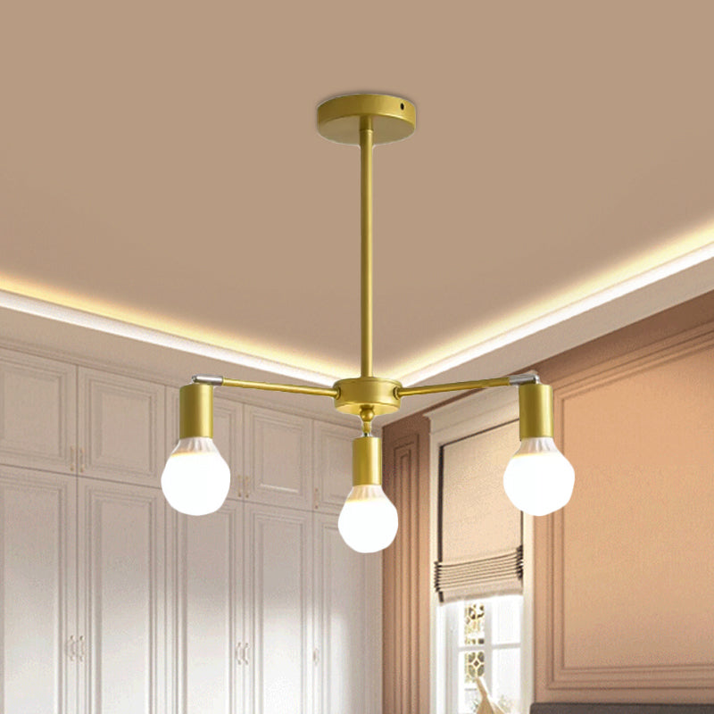 Gold Radial Chandelier With Bare Bulb - Modern 3/4/6 Ceiling Lights For Bedroom