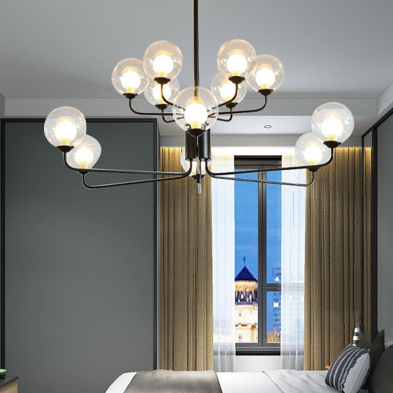 Contemporary 2-Tier Ball Clear Glass Chandelier With Radial Design - 8/12/18 Lights Black/Gold