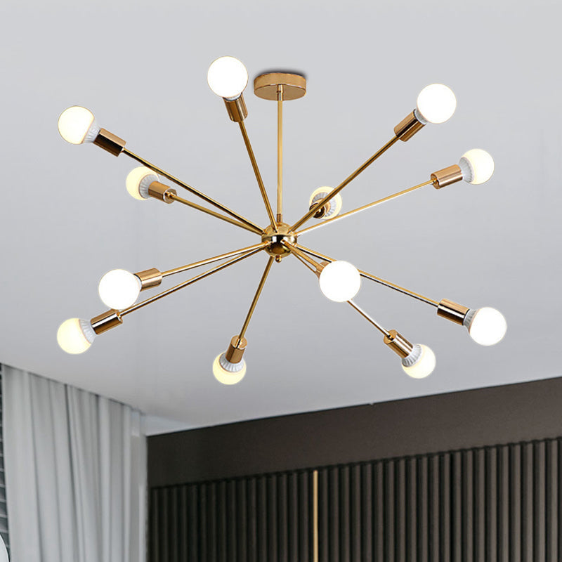 Modernist Metal Starburst Chandelier Light - 26’’/38.5’’ Wide Gold 6/10/12 Lights Hanging