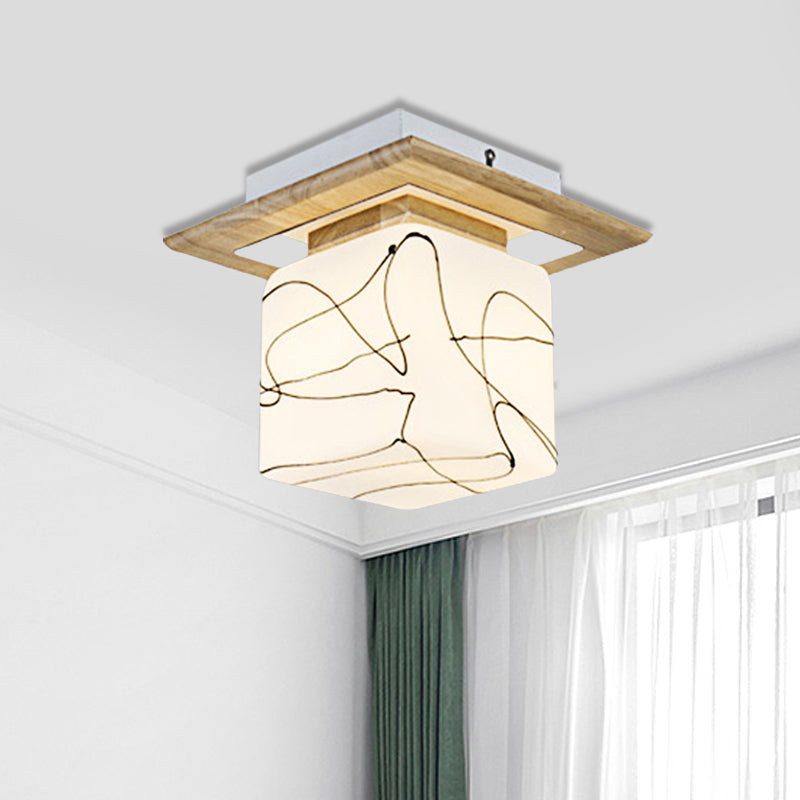Frosted Glass Geometric Flush Mount Light - Nordic Style Ceiling Fixture For Corridor In White / E