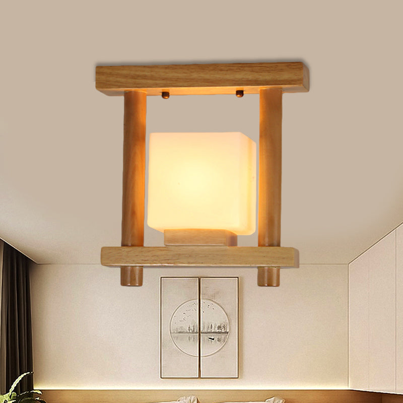 Frosted Glass Ceiling Flush Light - Contemporary Semi Flushmount Lamp For Staircase Wood Décor / B