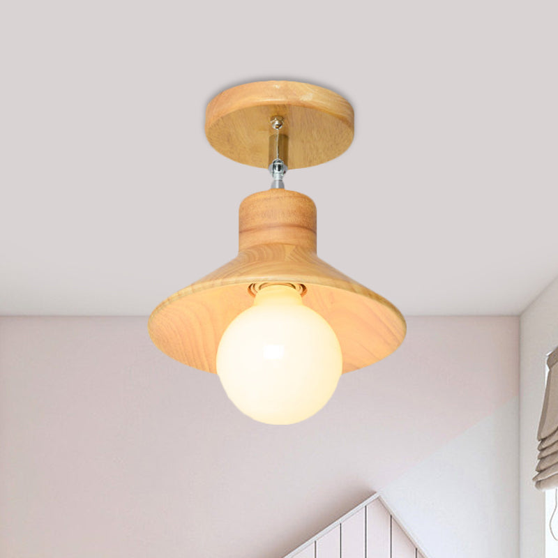 Modern Wooden Square/Trumpet/Pineapple Semi-Flush Ceiling Light - 1 Indoor Mount Wood / Trumpet