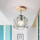 Modern Metal Hexagon Ceiling Light - Gray/White/Pink/Yellow/Blue/Green Semi Flush Mount For Bedroom