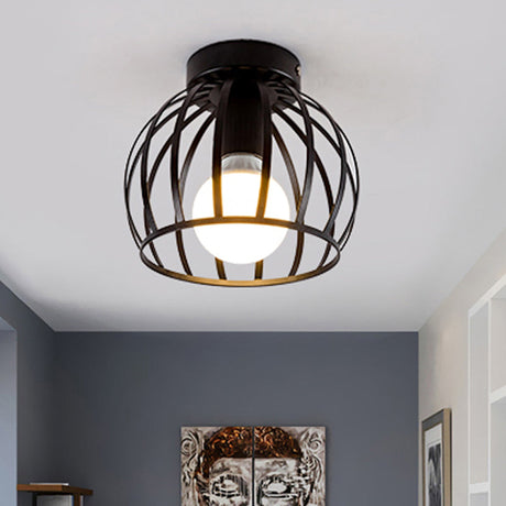 Minimalist Black/Gold Metal Cage Flushmount Light For Corridor Ceiling Mounted