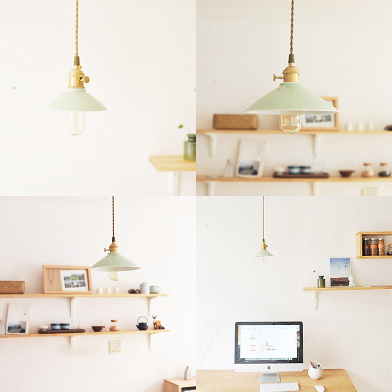 Modernism Conical Suspended Light - 5.5’/8’ Width 1-Light Ceramic And Metal Pendant In White