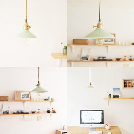 Modernism Conical Suspended Light - 5.5’/8’ Width 1-Light Ceramic And Metal Pendant In White