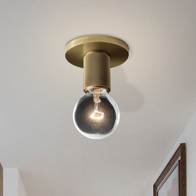 Modern Glass Flush Pendant Ceiling Light In Brass For Balcony - Globe Cone Cylinder Trumpet Shapes