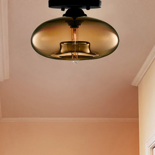 Modernist Glass Flush Ceiling Light Fixture - Oblong Shape 1 Sky Blue/Amber/Smoke Gray/Coffee 11