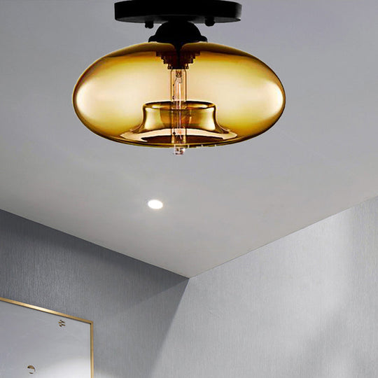 Modernist Glass Flush Ceiling Light Fixture - Oblong Shape 1 Sky Blue/Amber/Smoke Gray/Coffee 11