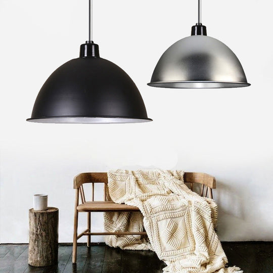 Retro Style Metallic Hanging Light Pendant With Bowl Shade - Black/Silver