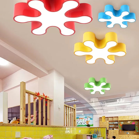 Colorful Petal Acrylic Led Ceiling Lamp For Kindergarten - Red/Yellow/Blue/Green 19.5’/23.5’ W