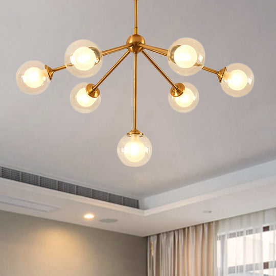 Sleek Sputnik Metal Chandelier With Clear Glass Sphere Shades - 4/7/10 Lights For Contemporary