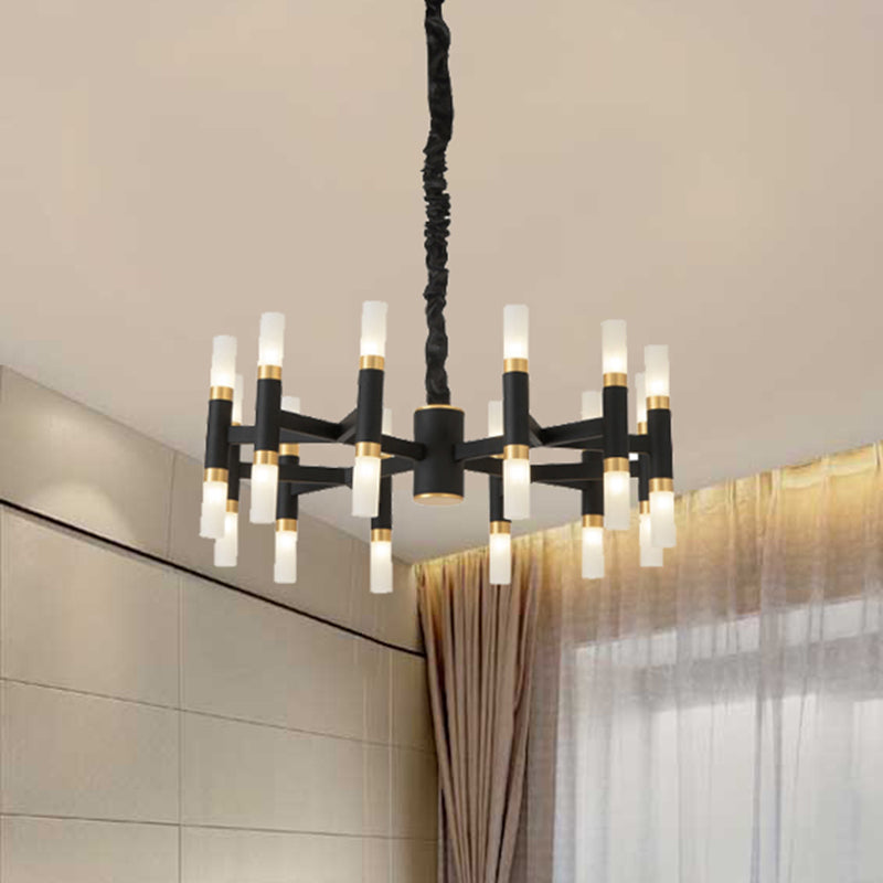 Modern Led Bedroom Chandelier - 24/36/60 Lights Tubular Iron Shade Black/White Pendant