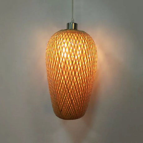Restaurant Pendant Light Kit: Traditional Wood Hanging Lamp With Bamboo Shade