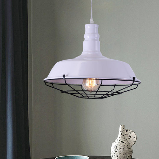 Industrial Metal Pendant Light Fixture With Wire Guard - Orange/Blue/Green Bowl Design