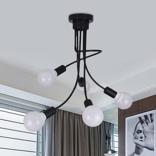 Modern Black Curved Metal Arms Ceiling Light Fixture - Simple Yet Elegant Chandelier With 3/5