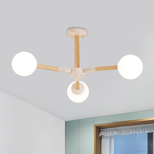 Contemporary Wood Branch Chandelier With White/Black/Gold Finish 3/6/9 Lights And White Glass Shade