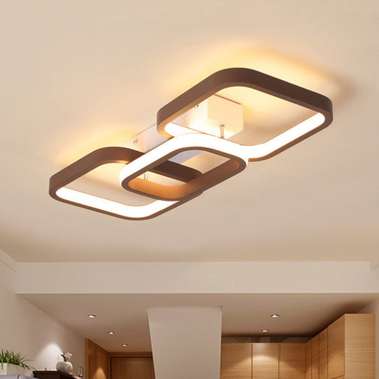 Simple Square Flush Mount Ceiling Lamp - Brown/Warm White 2/3/4 Heads Ideal For Hallways