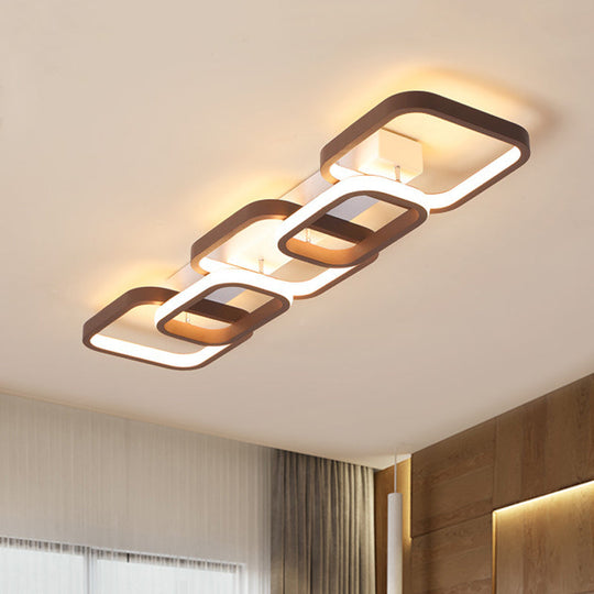 Simple Square Flush Mount Ceiling Lamp - Brown/Warm White 2/3/4 Heads Ideal For Hallways