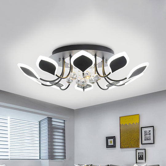 Leaf Acrylic Shade Sputnik Flush Mount Ceiling Light - Modern 8/10/12 Lights White/Black Bedroom