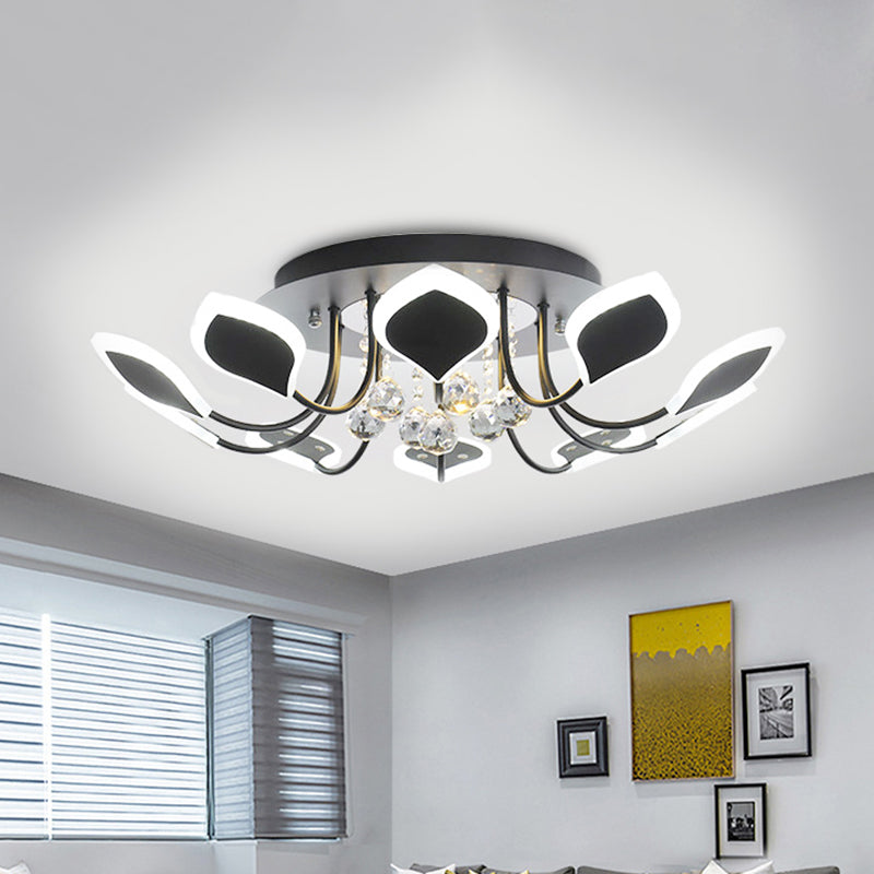 Leaf Acrylic Shade Sputnik Flush Mount Ceiling Light - Modern 8/10/12 Lights White/Black Bedroom