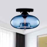 Simple Style Glass Oval Flush Mount Lamp With 1 Light - Clear/Amber/Smoky Ceiling Fixture For