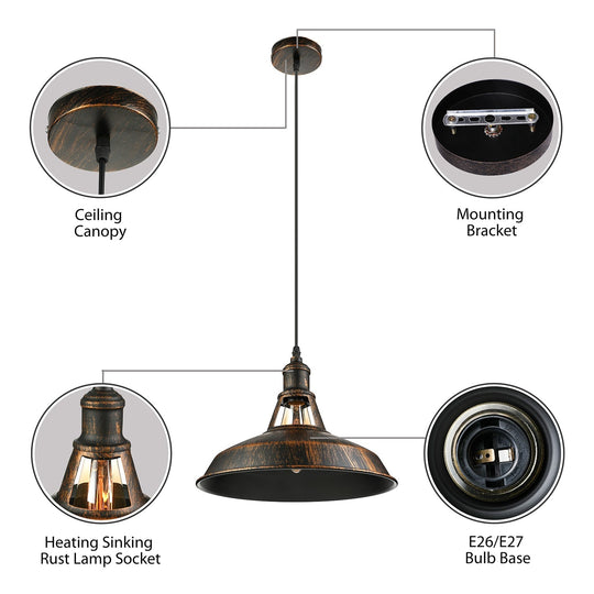 Aged Silver/Rust Barn Pendant Lighting - Antique Style Wrought Iron Ceiling Light For Dining Room 1