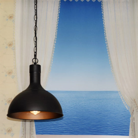 Vintage Style Aged Brass/Black Pendant Lighting For Balcony - Metal Dome Shade 1-Light Hanging
