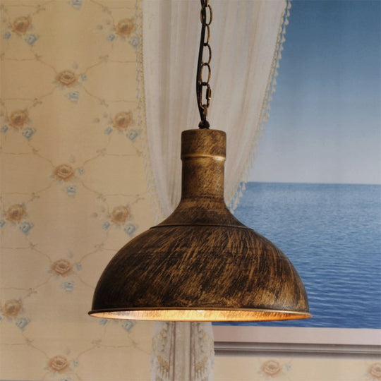 Vintage Style Aged Brass/Black Pendant Lighting For Balcony - Metal Dome Shade 1-Light Hanging