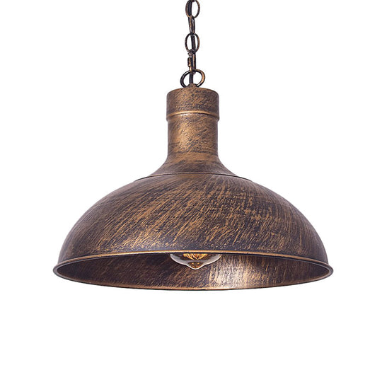 Vintage Style Metal Aged Brass/Black Pendant Lighting For Balcony - 1 Light Dome Shade Ceiling Lamp