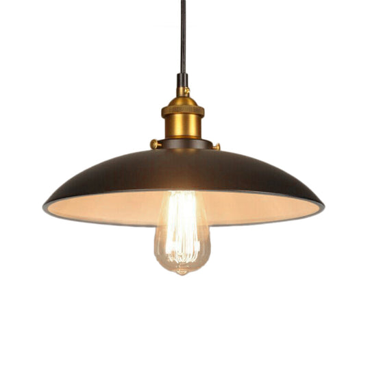 Vintage Style Iron Pendant Lighting For Restaurants - Bowl Shade 1 Light Black Finish Sizes: 12’/16