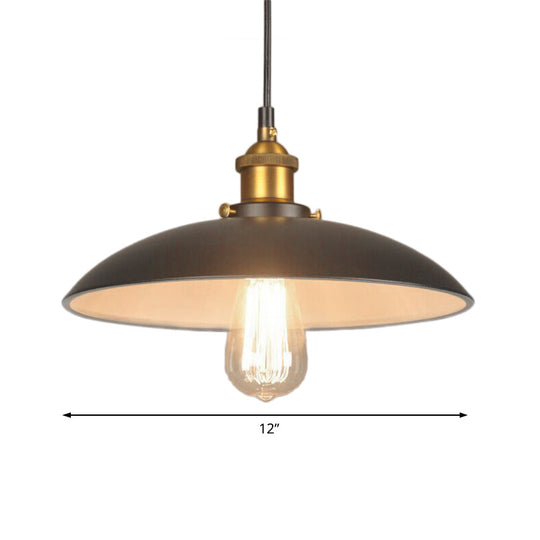 Vintage Style Iron Pendant Lighting For Restaurants - Bowl Shade 1 Light Black Finish Sizes: 12’/16