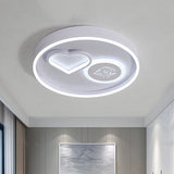 Modern Metal Led Round Flush Light In White/Brown For Living Room Ceiling - Warm/White Indoor