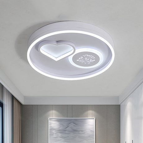 Modern Metal Led Round Flush Light In White/Brown For Living Room Ceiling - Warm/White Indoor