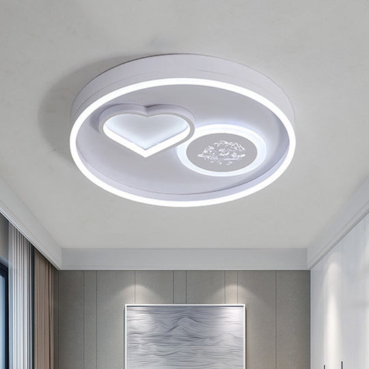 Modern Metal Led Round Flush Light In White/Brown For Living Room Ceiling - Warm/White Indoor