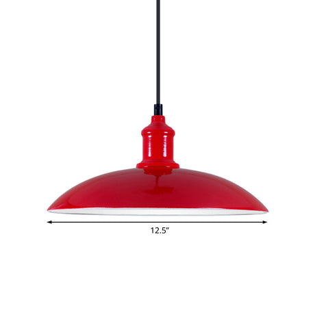Industrial Metal Pendant Light - Green/Red Bowl Hanging Lamp 1 Living Room Ceiling 12.5/16 Width