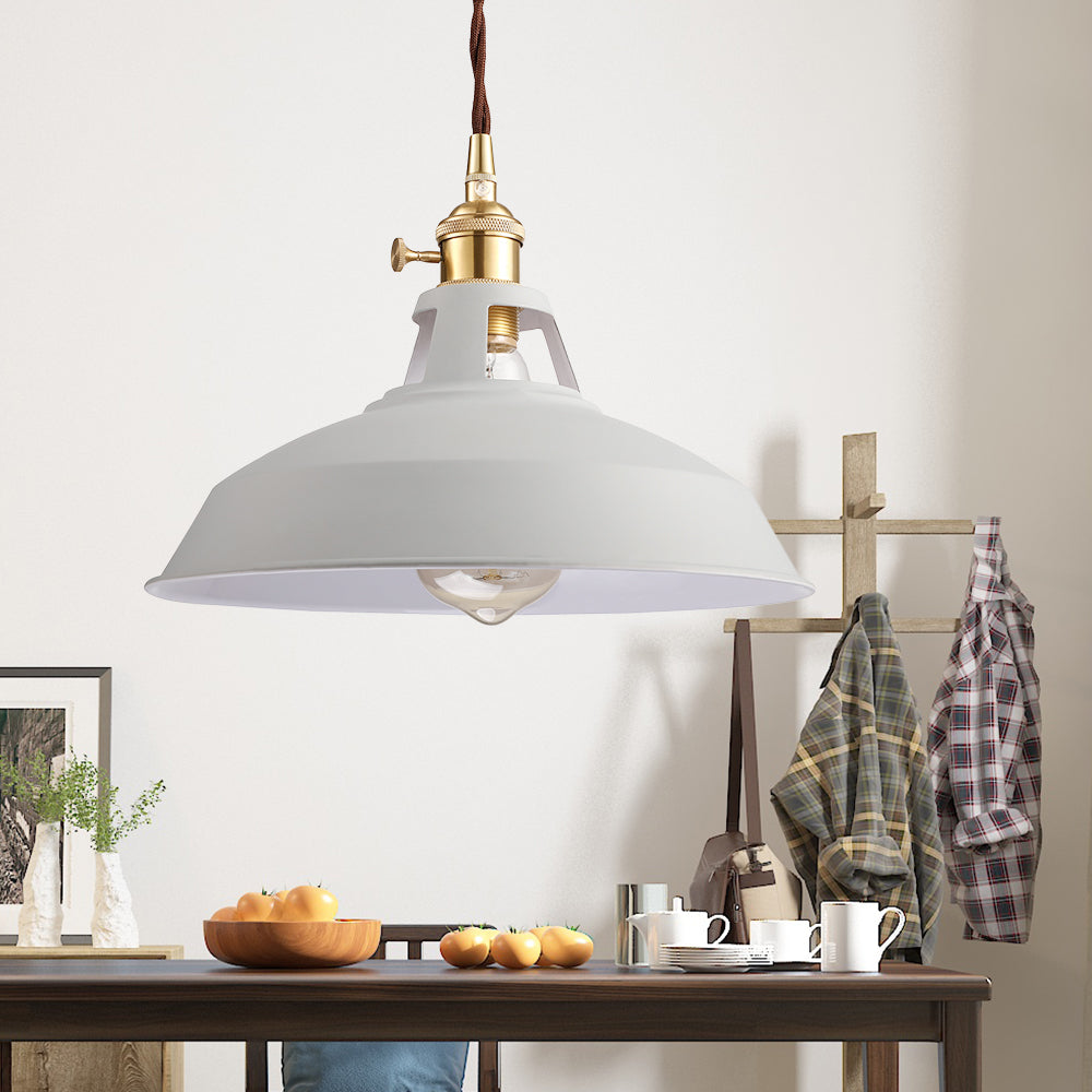 Industrial Barn Pendant Lamp - Stylish Black/White Metallic Ceiling Light For Kitchen With Hanging