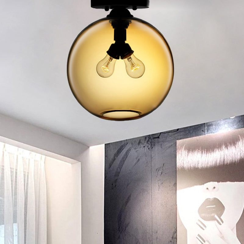Modern 2 - Head Flushmount Ceiling Lamp With Colorful Glass Shades - Global Mounted Light’ Or