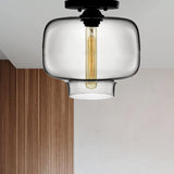Modern Multi-Colored Lantern Flushmount Light With Glass Shade - Black Finish