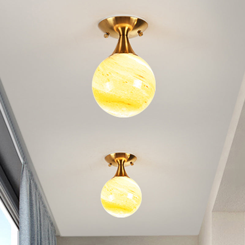 White-Yellow/Gray-Blue/Smoke Gray Glass Orb Shade Semi Mount Lighting - Nordic Style 1 Bulb Ceiling