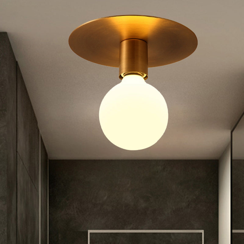 Golden Flush Mount Ceiling Lamp With Frosted Glass & Backplate Design