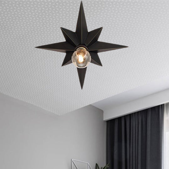 Contemporary Black/Bronze Anise Star Flush Ceiling Light - 1 Head Stairway Mount Fixture