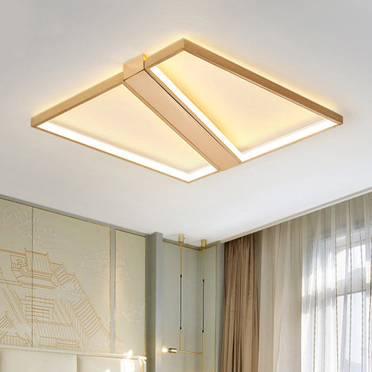 Square Gold Metal Flush Mount Ceiling Light For Modern Bedroom - 18/23.5 W Led Warm/White