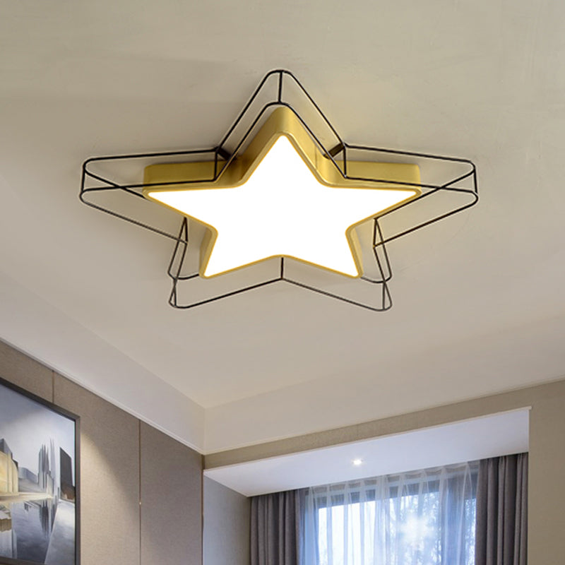 Modern Nordic 5-Point Star Led Flush Mount Ceiling Light - 24.5’/28’ Wide Black/Gold Finish For