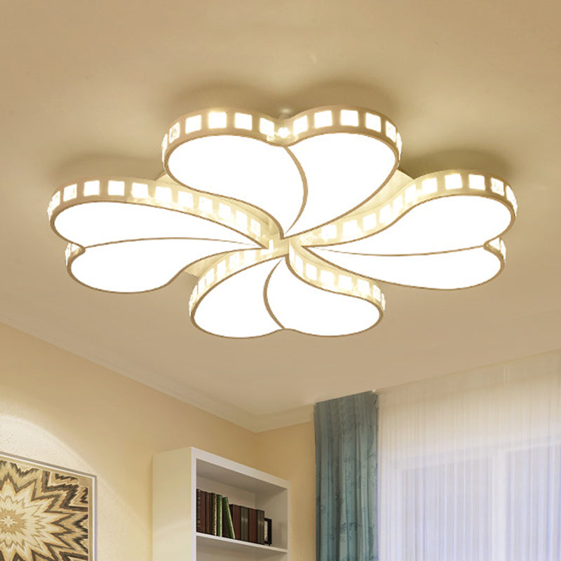 Contemporary Metal Led Ceiling Light - White Petal Flush Design For Living Room With Acrylic Shade