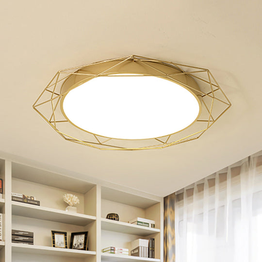 Metallic Flush Mount Ceiling Light – Round Nordic Gold/Black Wire Frame Ideal For Bedroom