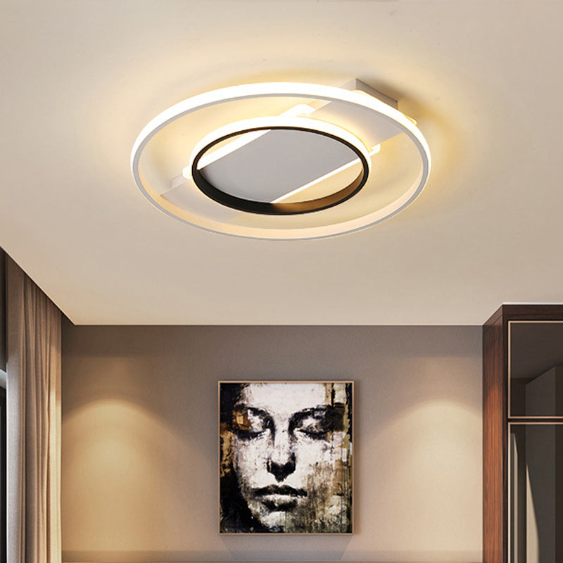 16’/19.5’/23.5’ Acrylic Ring Flush Ceiling Light - 2 Heads Black & White Bedroom (Warm/White)