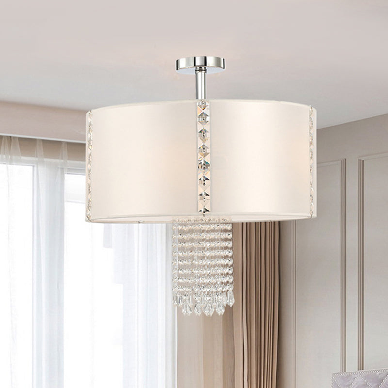 Modern 5-Light Chandelier With White Fabric Shade & Crystal Accents
