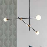 Modernist Exposed Ceiling Lamp - Metallic 2/3 Lights Black Pendant Lighting With Opal Glass Ball