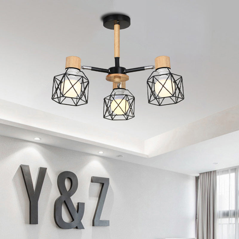 Nordic Iron Cage Semi - Flush Lamp With 3/6/8 - Head Black/Green/Gold Pendant Lighting For Ceiling